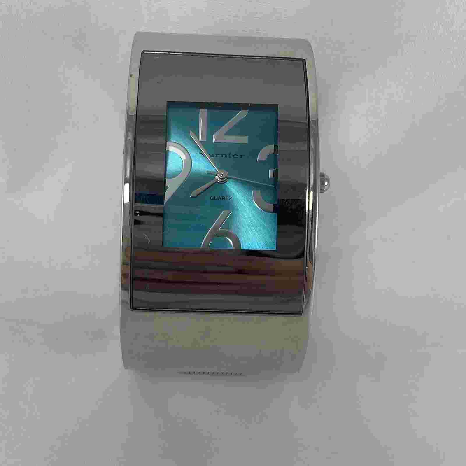 Vernier By 7 West Silver Hinge Clamper Watch Cuff Teal Face