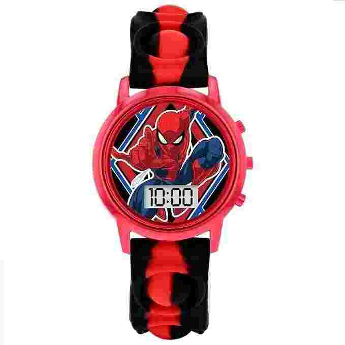 Spiderman Boy's Digital Quartz Wrist Watch with Silicone Fidget Black Red Strap