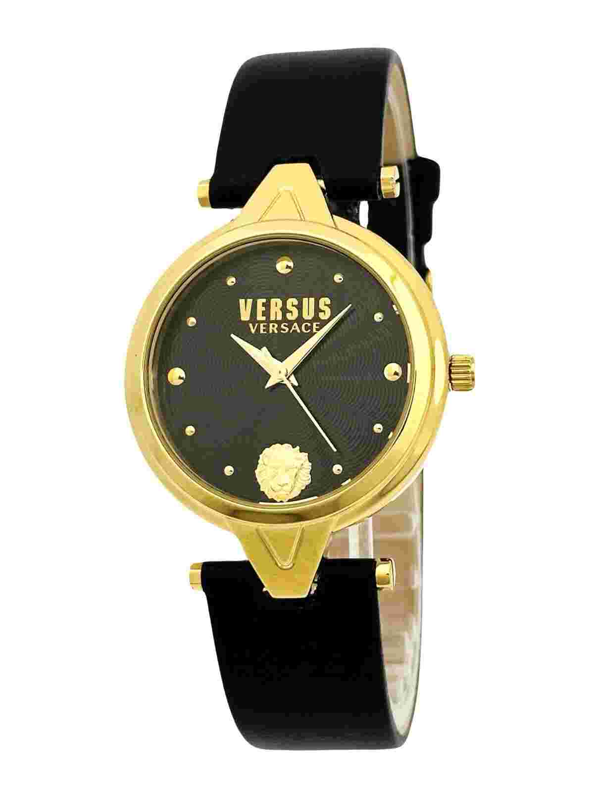 Versus by Versace SCI110016 Black Textured Dial Gold Black Leather Strap Watch