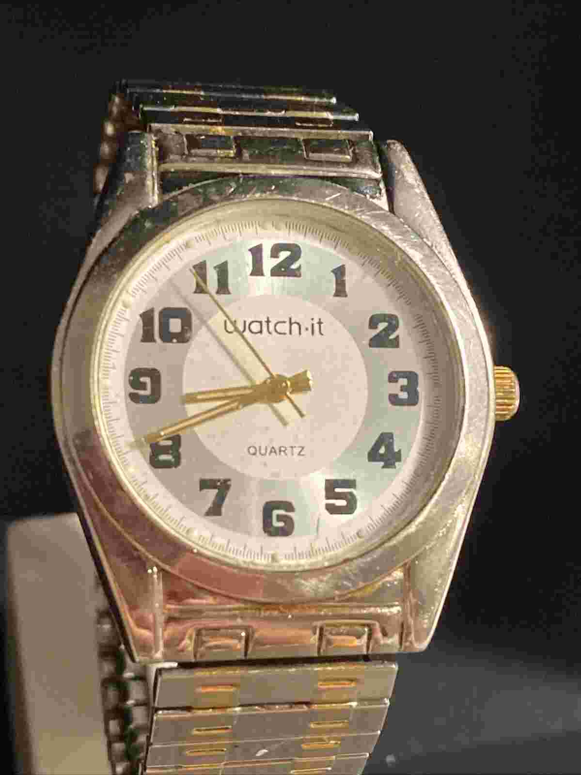 Vintage Watch-it Watch Men's Retro Two Tone Stainless Steel  Band New Battery!