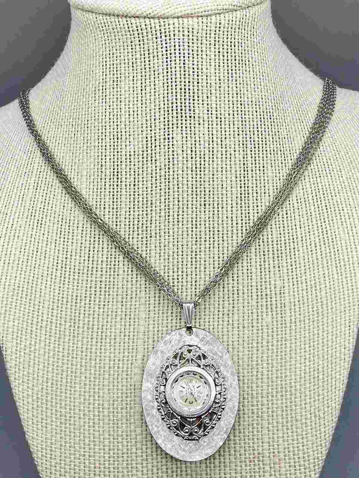 Andre Bouchard 17 Jewels Wind Up Necklace Multi Chain Strands Pendant Watch