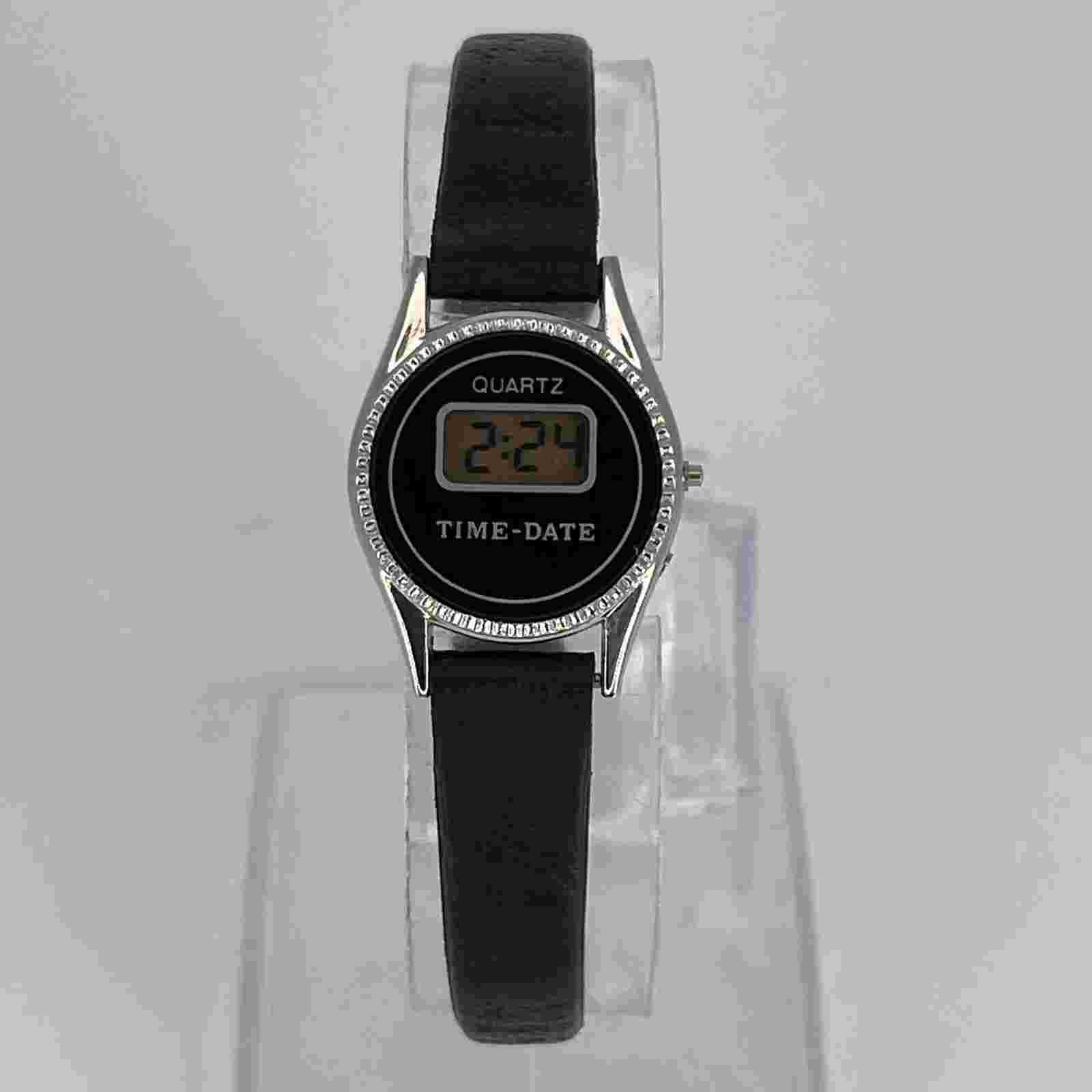 H&M Digital  Unisex SLIM Watch Black Band Black & Silver Tone Dial NEW BATTERY