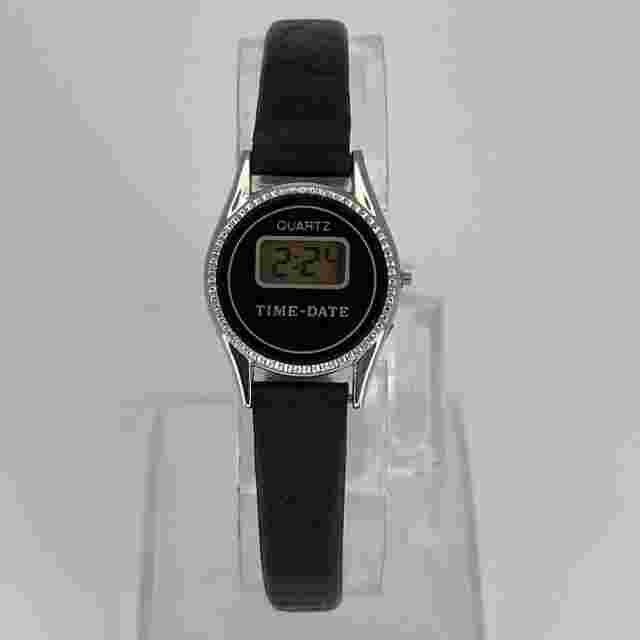 H&M Digital  Unisex SLIM Watch Black Band Black & Silver Tone Dial NEW BATTERY