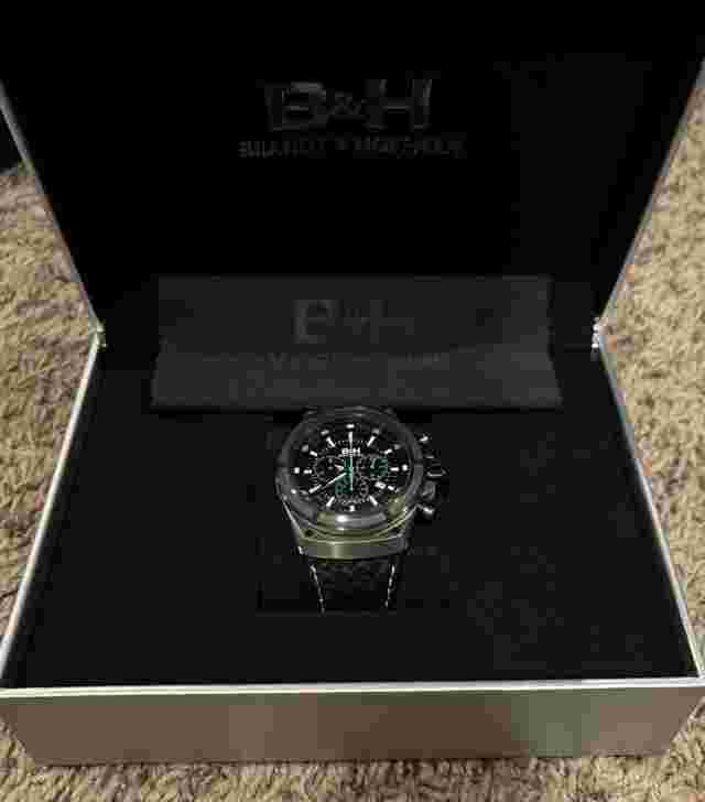 NEW Brandt & Hoffman Deacon Mens Swiss Chronograph Watch Black Dial Blue Accents
