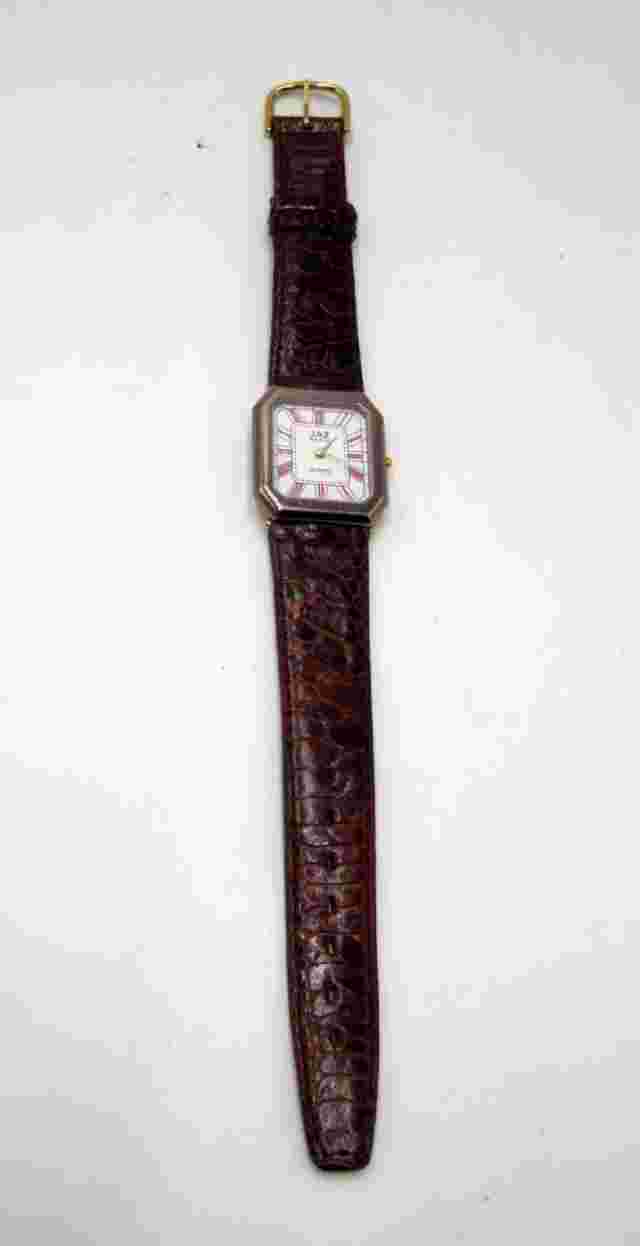Vintage Women’s Jaz Paris Tank Watch Burgundy Leather Band Quartz Roman Numerals