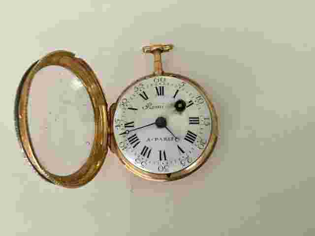 18K GOLD ENAMELED ANTIQUE FRENCH POCKET WATCH PRODUCED BY ROMILLY A PARIS