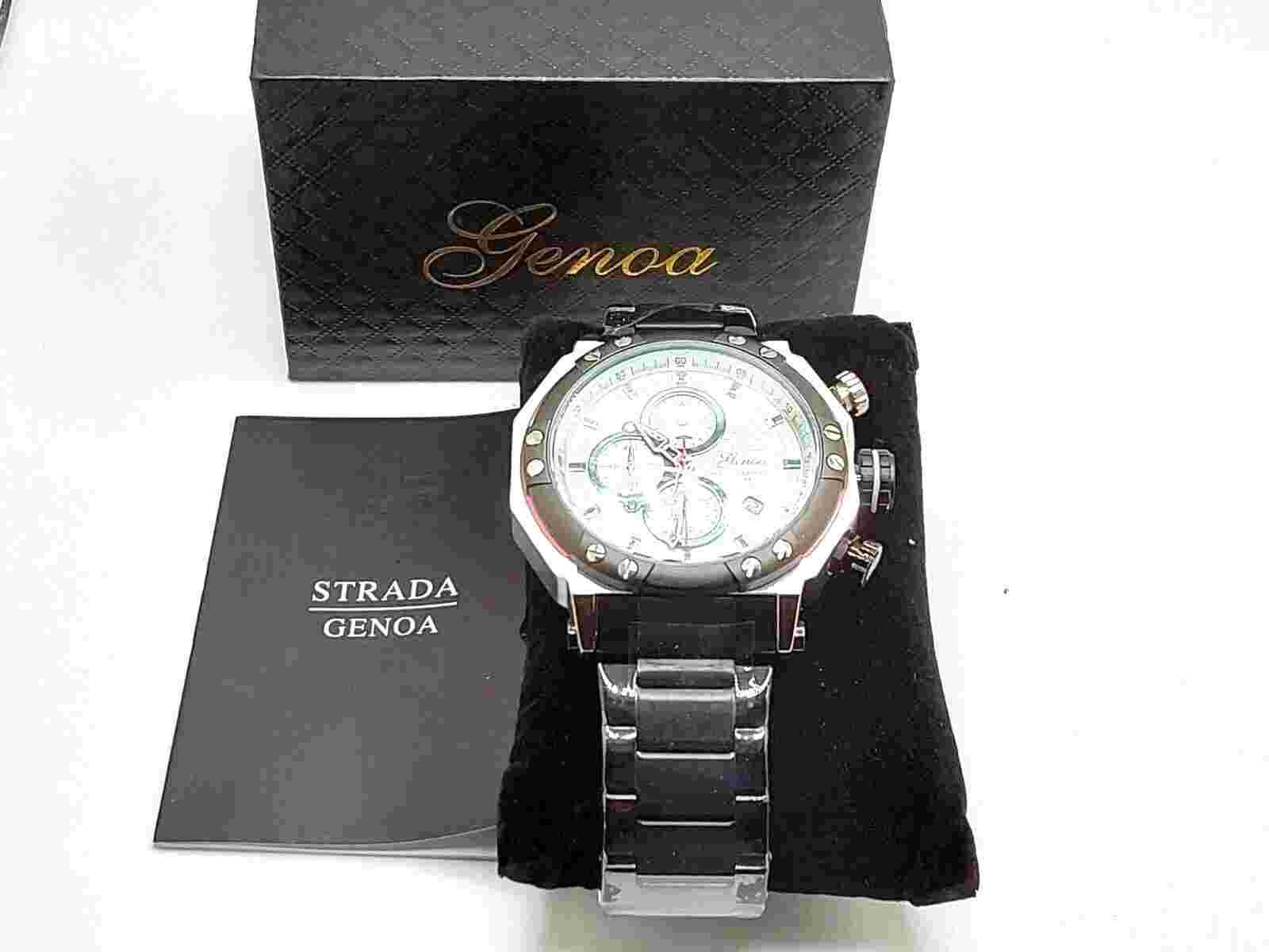 Genoa Multifunction Quartz Watch W Dial & ion Plated Black Stainless Steel Strap