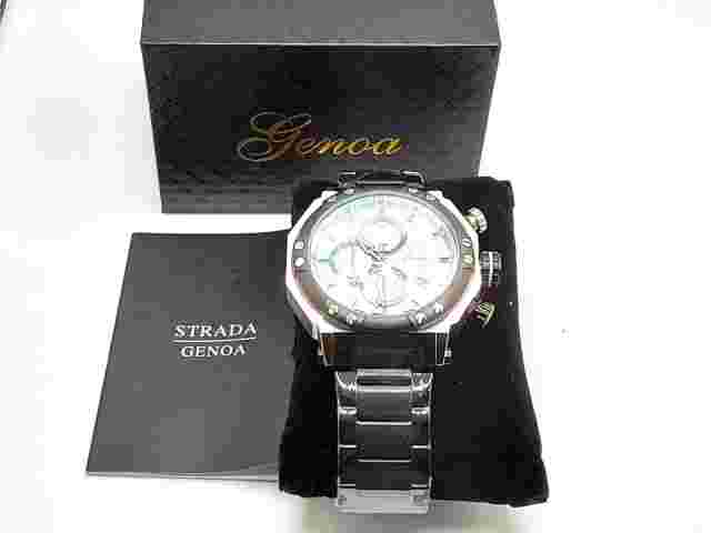 Genoa Multifunction Quartz Watch W Dial & ion Plated Black Stainless Steel Strap