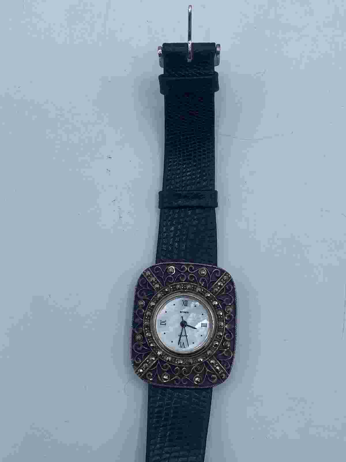 BOMA Sterling Silver Marcasite  Genuine Leather Ladies 925 WATCH