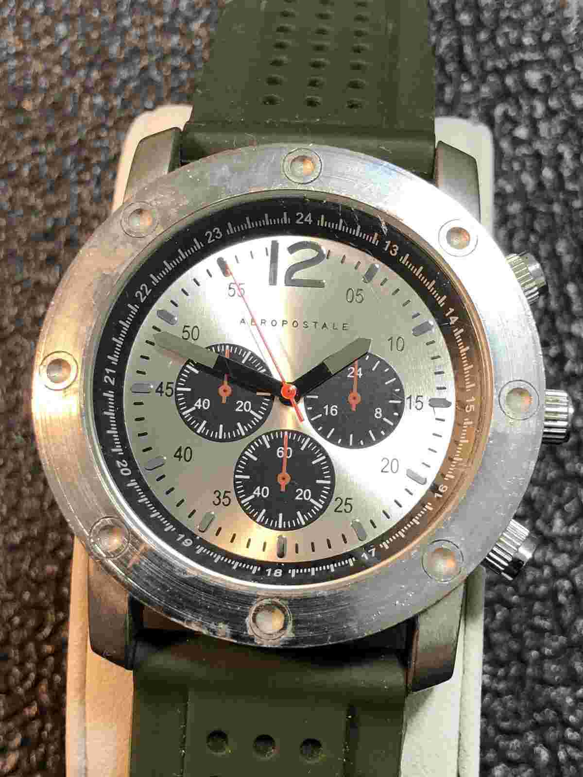 Aeropostale Men’s Watch Faux Chronograph Rubber Band New Battery