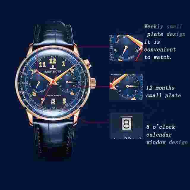 Reef Tiger Mens Luxury Watches 44mm Automatic Mechanical Wristwatch Multi Dial