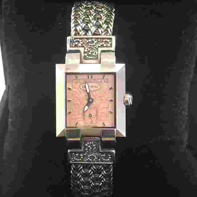 Lois Hill Watch Sterling Silver Thai Flat Weave Bracelet Band Pink Face Watch