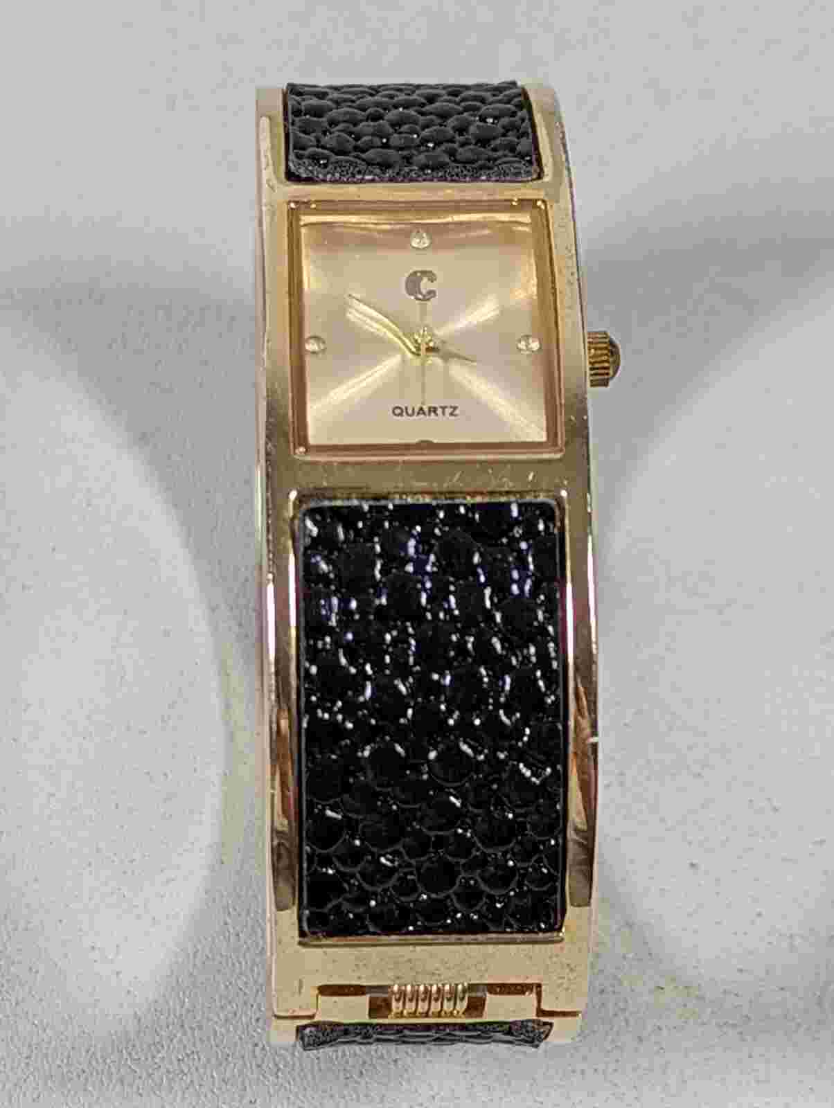 Charming Charlie Gold Tone Dial Rectangle Case Hinge Bracelet Band Watch