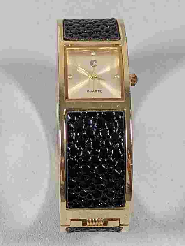 Charming Charlie Gold Tone Dial Rectangle Case Hinge Bracelet Band Watch