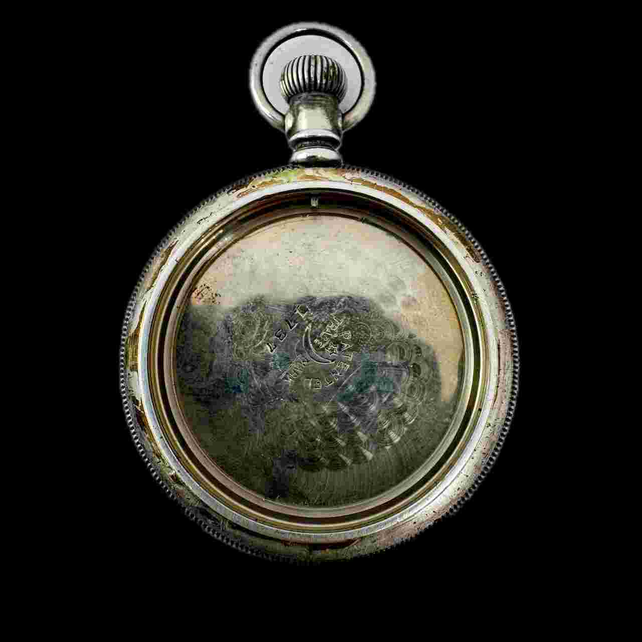 Antique 12 Size Crescent Open Face Pocket Watch Case Silver Plated Guilloche