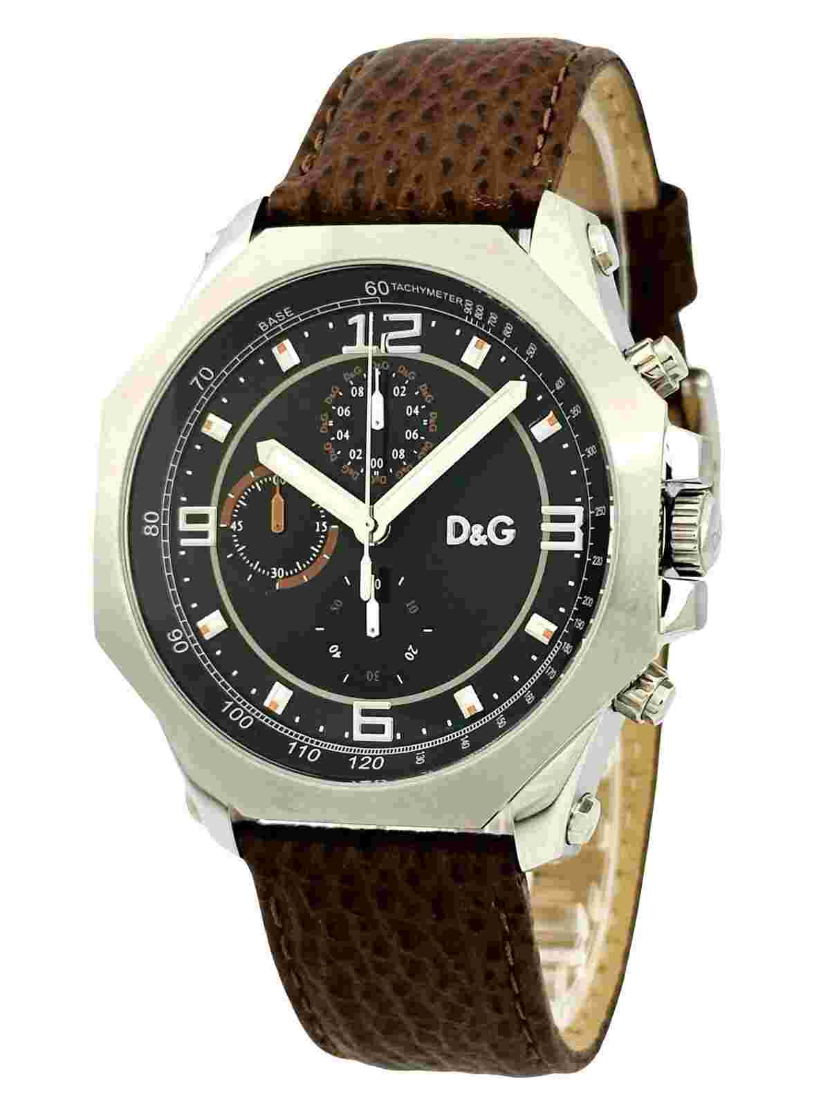 D&G Dolce and Gabbana DW0104  GOOSE octagonal Chronograph Brown Strap Watch