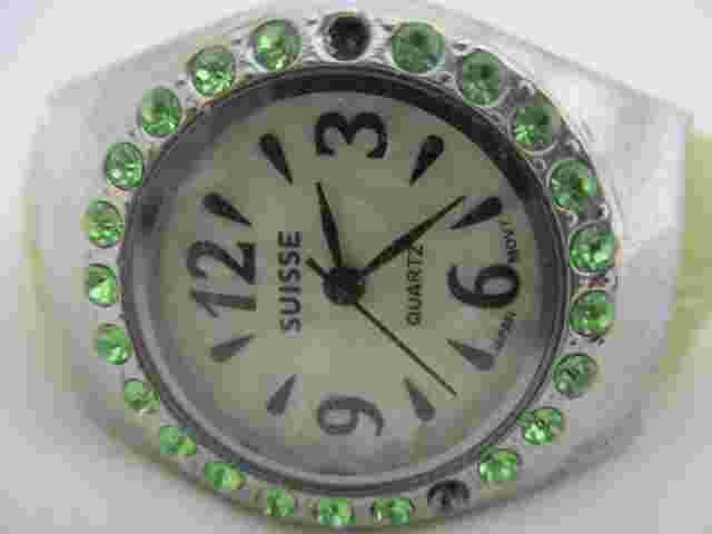 Suisse Analog Wristwatch Green Cuff Band Round Face Rhinestones