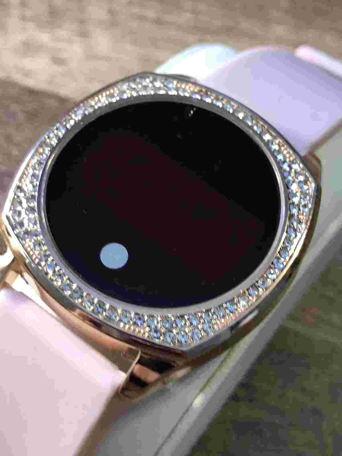 Aeropostale Digital LCD Watch Gold Tone Gemmed Bezel Pink Silicone Band Running