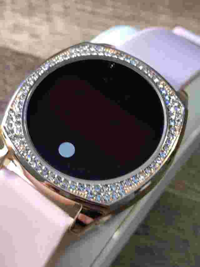 Aeropostale Digital LCD Watch Gold Tone Gemmed Bezel Pink Silicone Band Running
