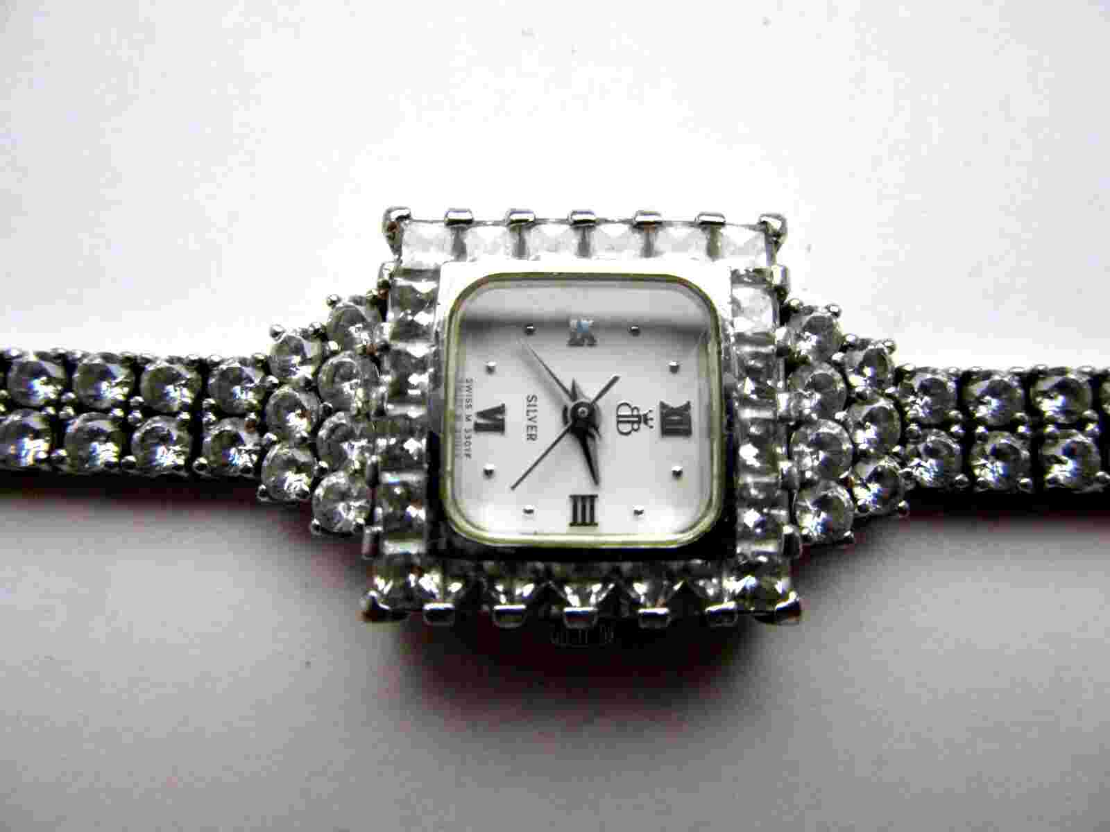 Stunning Vintage B.B. Sterling Silver & Sapphire Crystal Ladies Wrist Watch, W/O