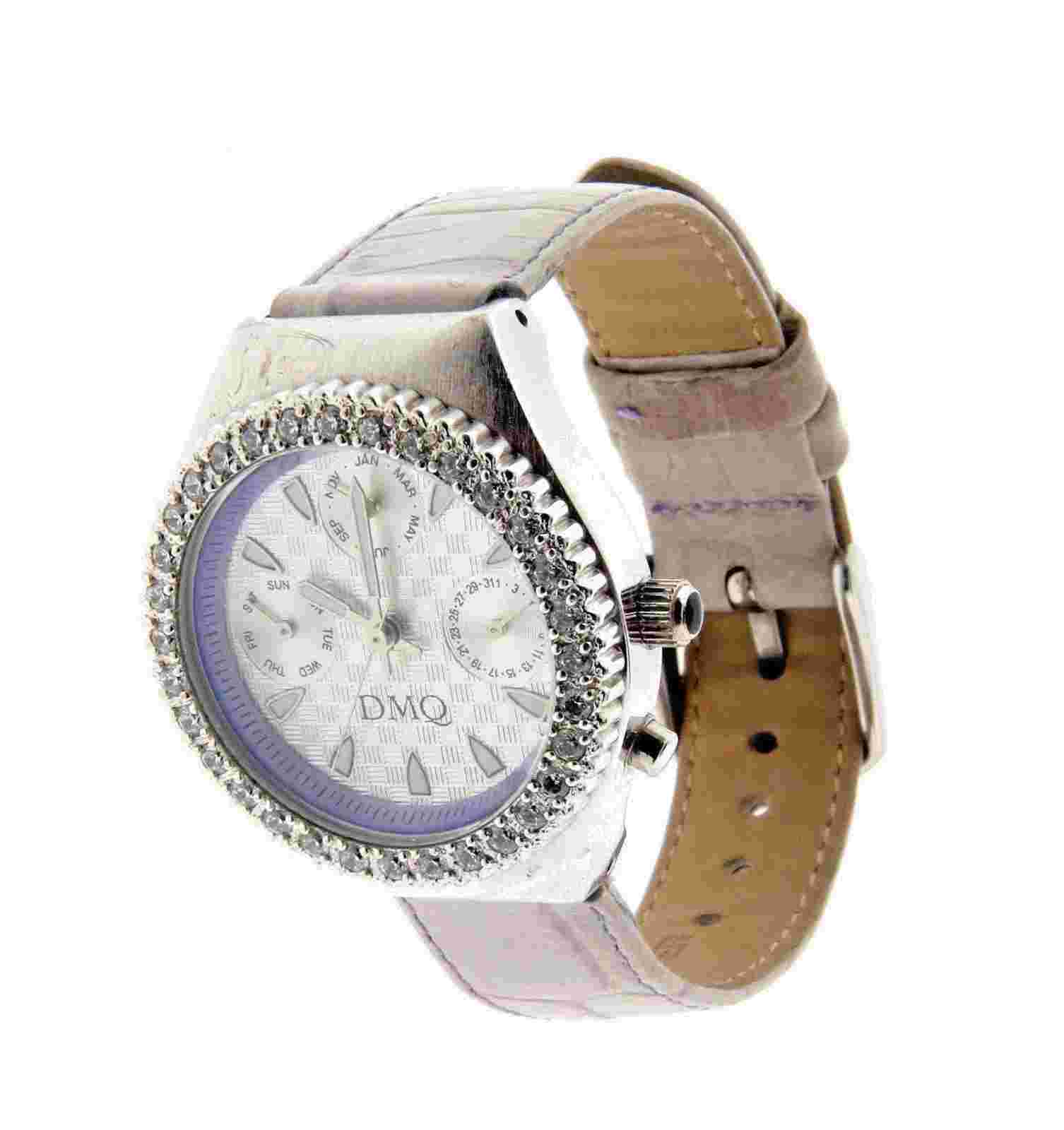 DMQ Crystal Chronograph Womens Watch Purple Leather Band