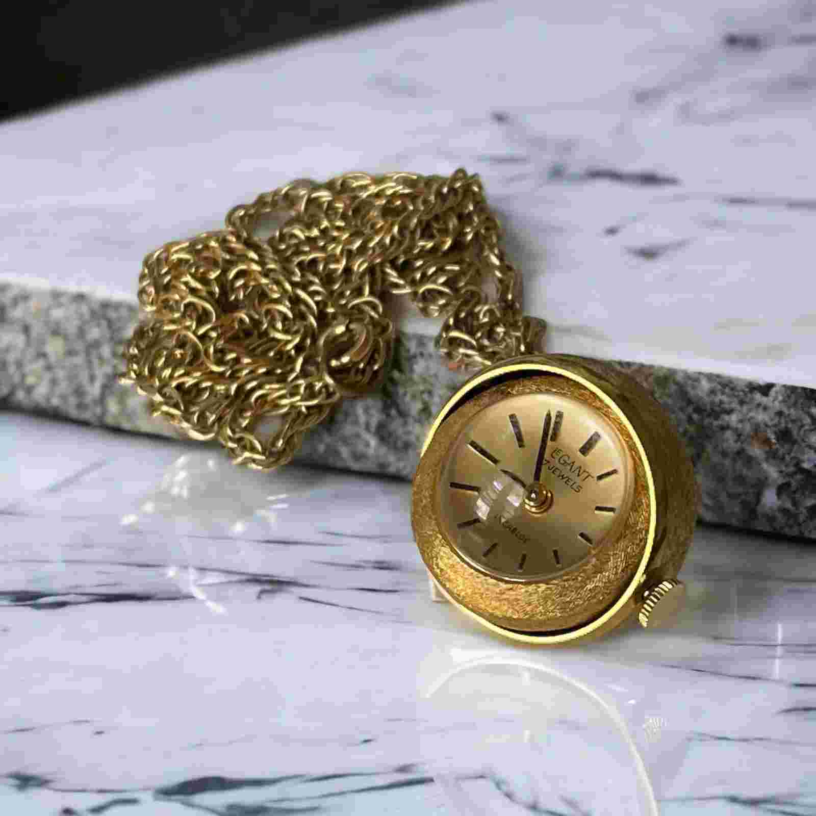 Vintage LeGant Le Gant Orb Watch Pendant Gravity Ball Incabloc Globe Gold Filled