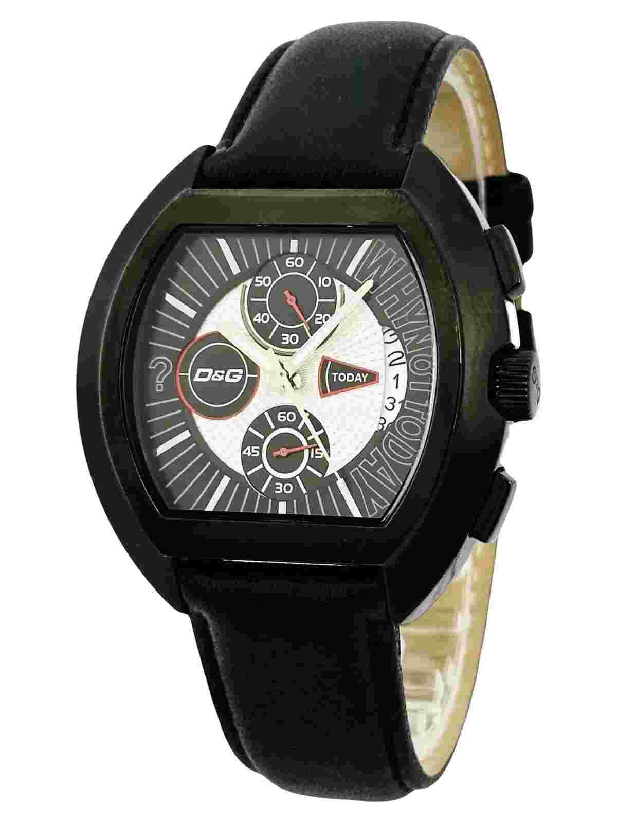 D&G Dolce & Gabbana Time DW0214 Men's Black Leather Chronograph Tonneau Watch