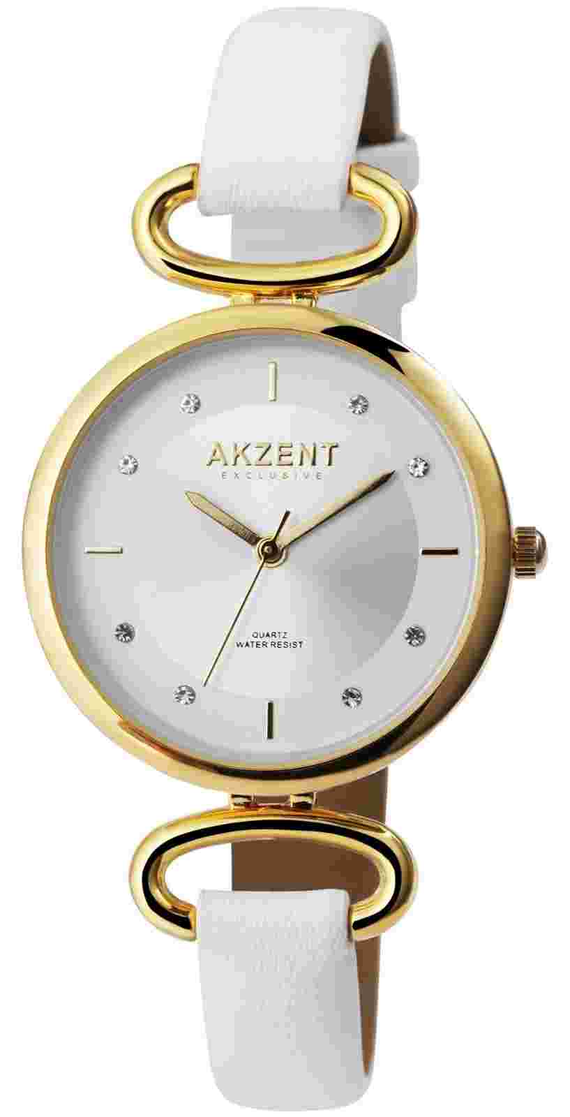 Accent Ladies Watch White Silver Gold Rhinestone Analog Women 3ATM Quartz