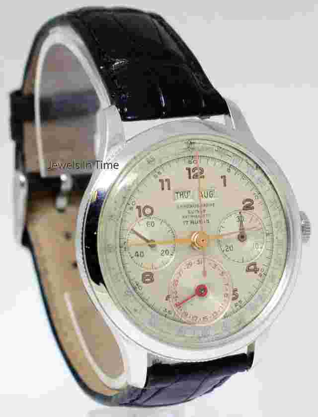 Suisse Triple Calendar Chronograph 17J Stainless Steel 38mm Mens Watch