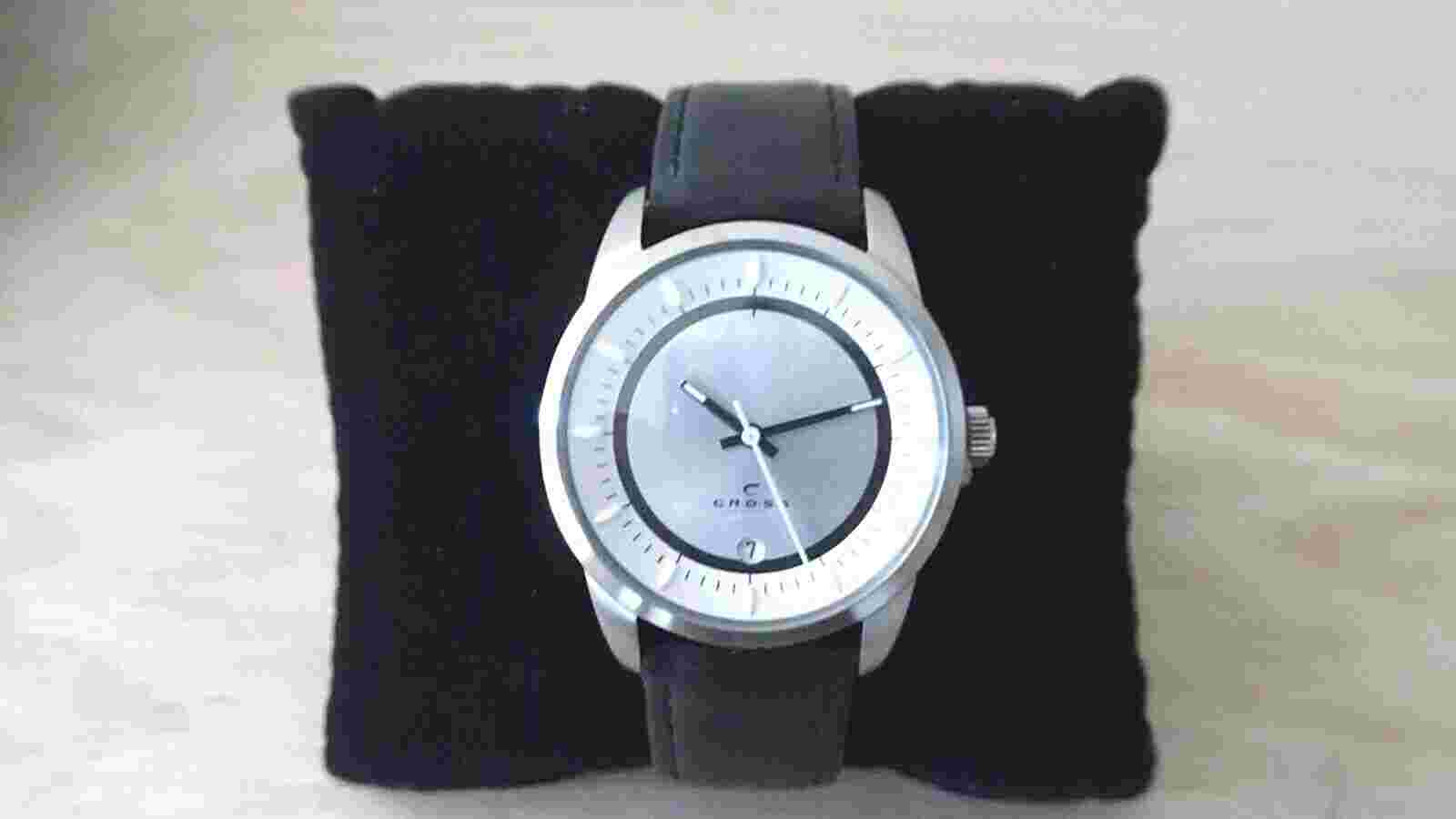 Cross Pen Brand Watch Contemporary Brushed Stainless Case & Leather Strap -WMD17