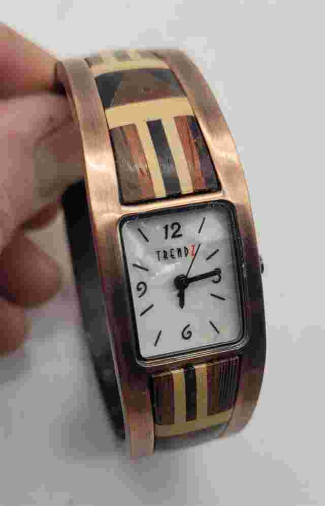 TRENDZ Bangle Watch 2127 Copper Wood Inlay Lady's Working Product