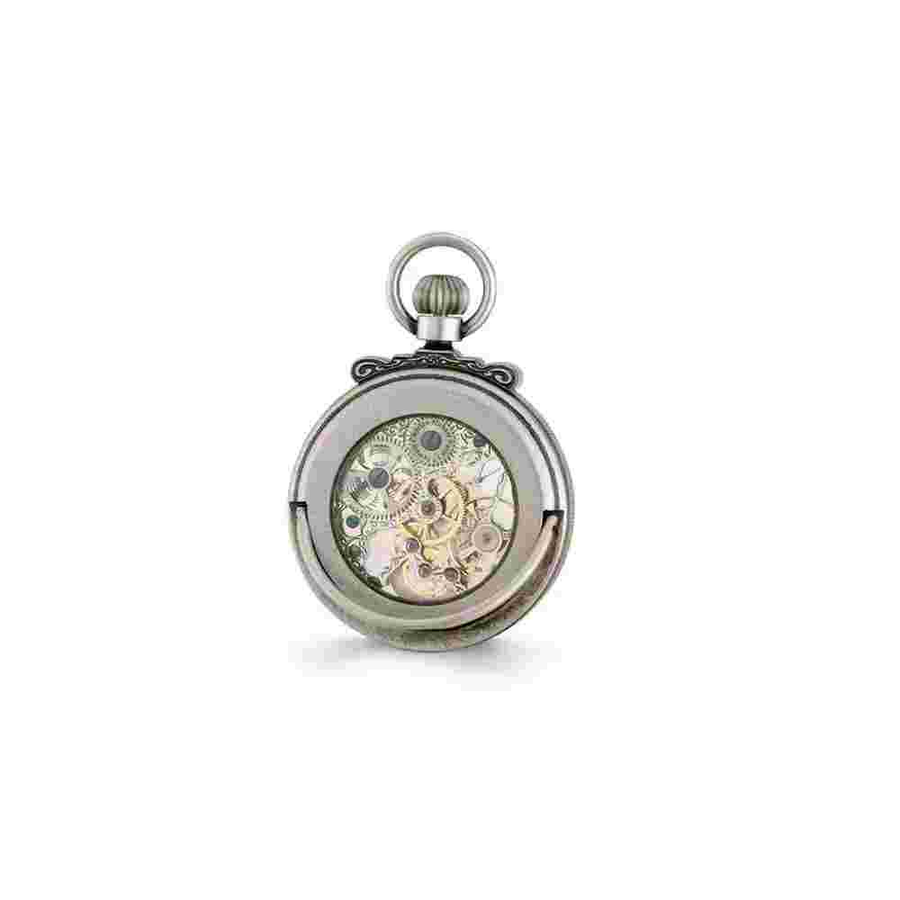Charles Hubert Antiqued Chrome Finish Brass Skeleton Pocket Watch