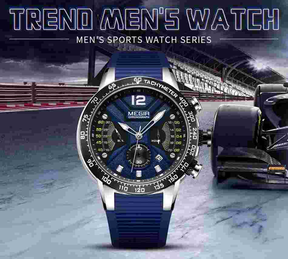 Superb Watch Luxury Sport Blue Quartz Man Date Chronograph Waterproof And Grade