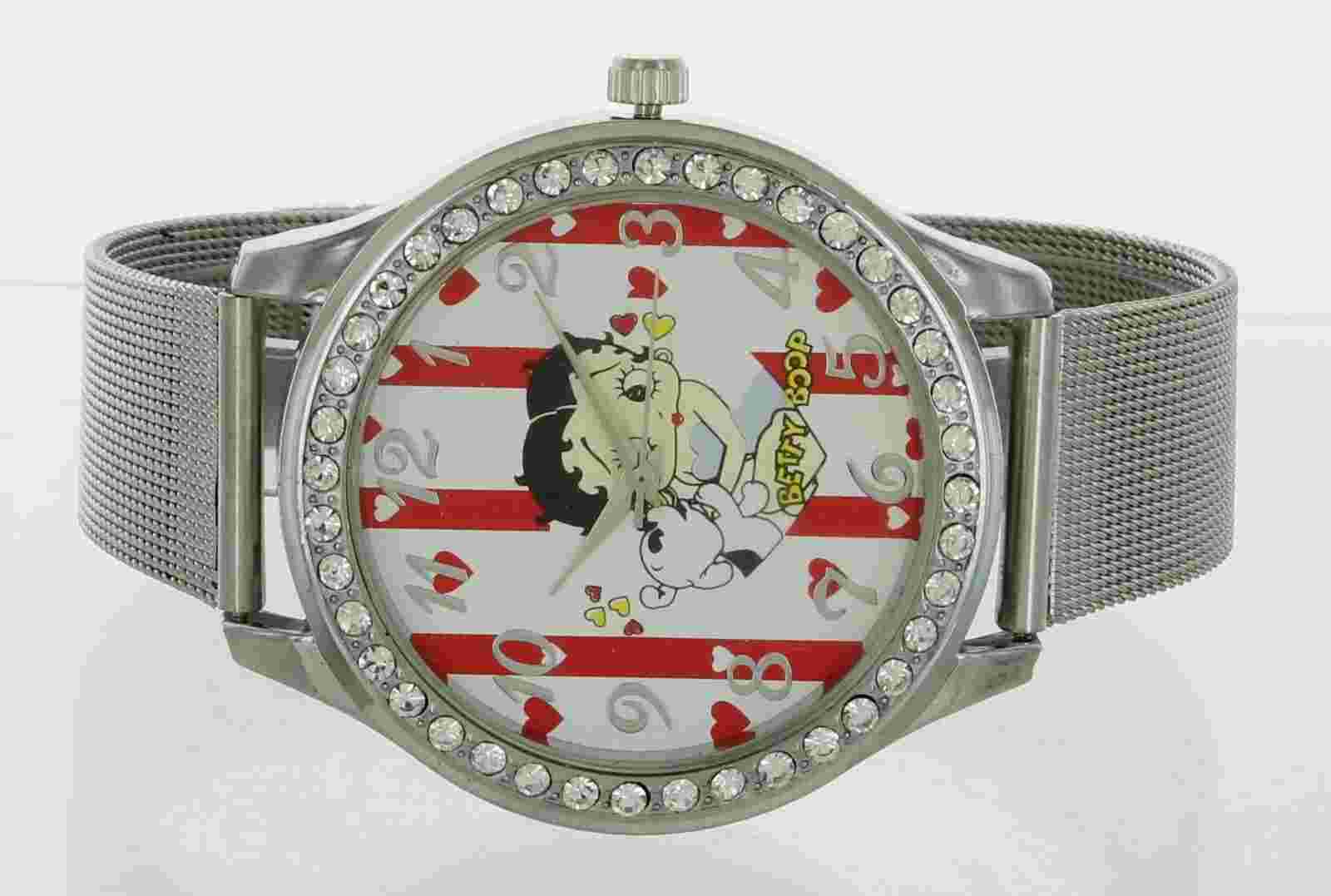 Betty Boop Women's Silver tone Analog Wristwatch Metal Mesh Band 44mm Jumbo case