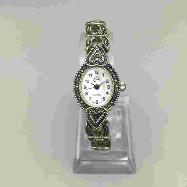 Cache Watch Women 18mm Silver Tone Marcasite Oval Dial New Battery 5.75"