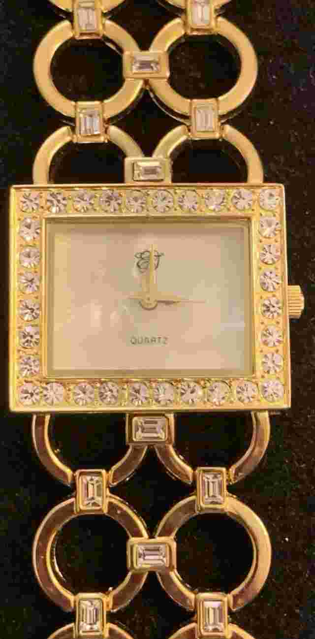 Vintage Elizabeth Taylor “White Diamonds Collection” Watch Gold With Rhinestones