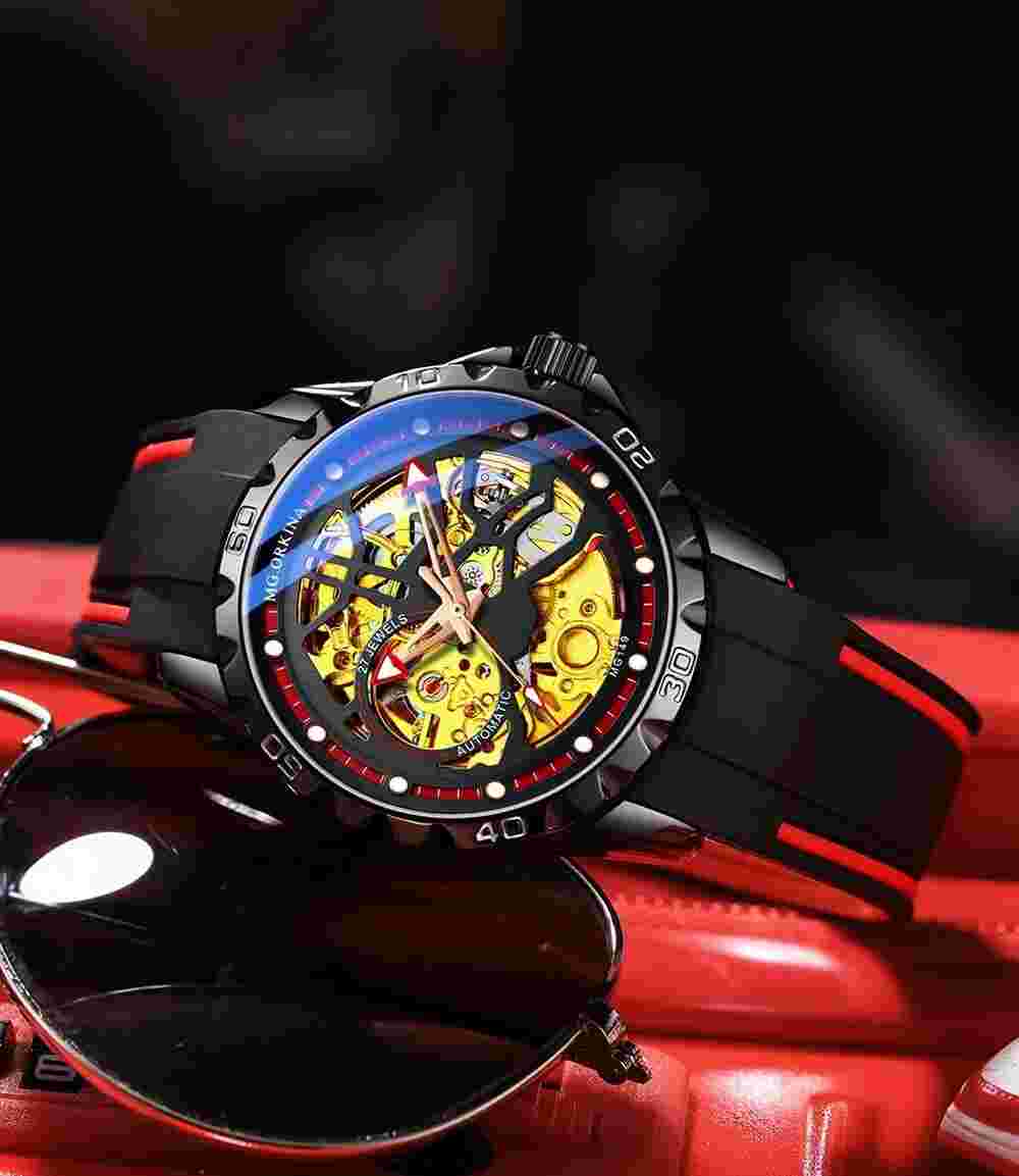 Fashion Men's Transparent Skeleton Dial Self-wind Mechanical Watch