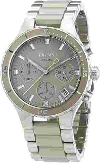 DKNY SILVER TONE+GRAY,GREY CERAMIC+CHRONOGRAPH CRYSTAL DIAL+DATE WATCH-NY8505