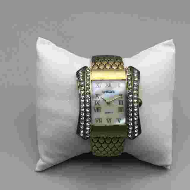 Chicos Watch Women 28mm Silver Tone Bling MOP Dial Cuff Bangle Band New Battery