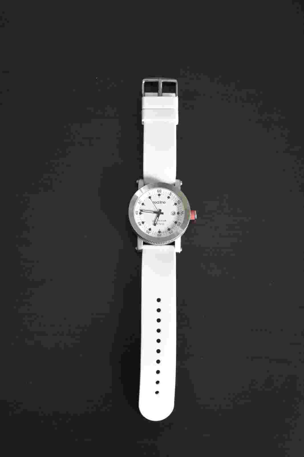 Red Line White Dial Watch with White Silicone Band for Men