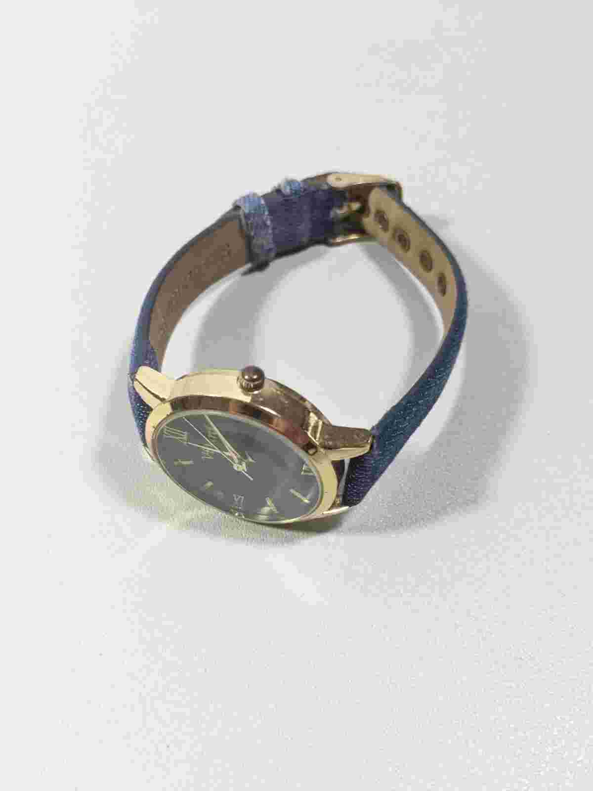Vivani Blue Dial Round Gold Tone Case 30 mm Blue Canvas Band Watch 9 Inch