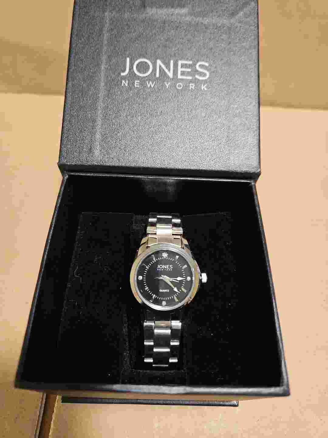 Jones New York Women’s Anna Black Silver Stainless Steel Watch New In Box