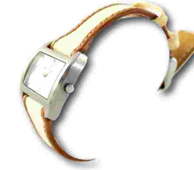 Eddie Bauer Women's Silver Dial Two Tone Brown Leather Watch V8V116 32mm
