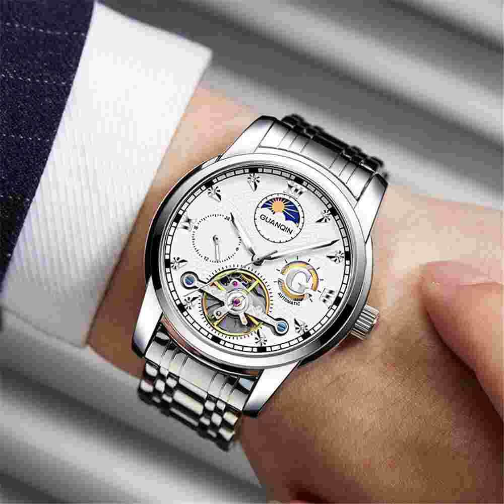 GUANQIN Mechanical Automatic Moonphase Diver Watch Men's 30M Waterproof Luminous