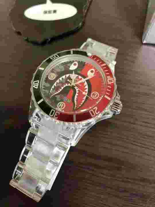A Bathing APE BAPE BAPEX wrist Watch Shark Red Green W/ Box Used Very Rare Japan