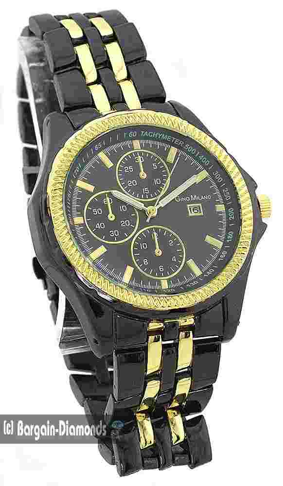 Mens 2-tone Busn-Clubbing Calendar Watch Gold Bezel Silver Dial 8.5" Wrist