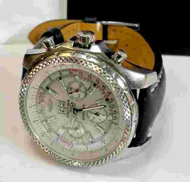 Breitling Bentley 6.75 48MM Silver Dial Black Leather Watch Model A44362