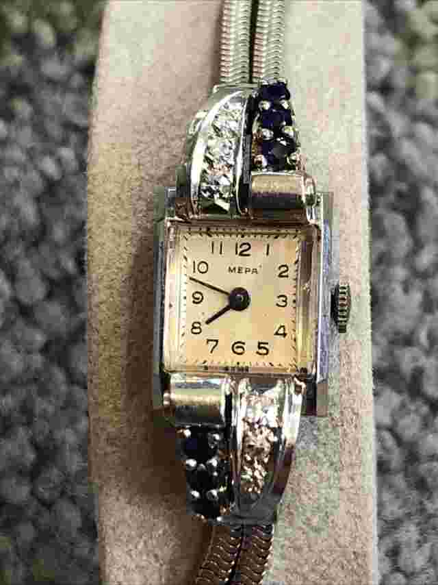 Mepa Vintage Womens 14k White Gold Diamond Sapphire Watch (25 Grams)