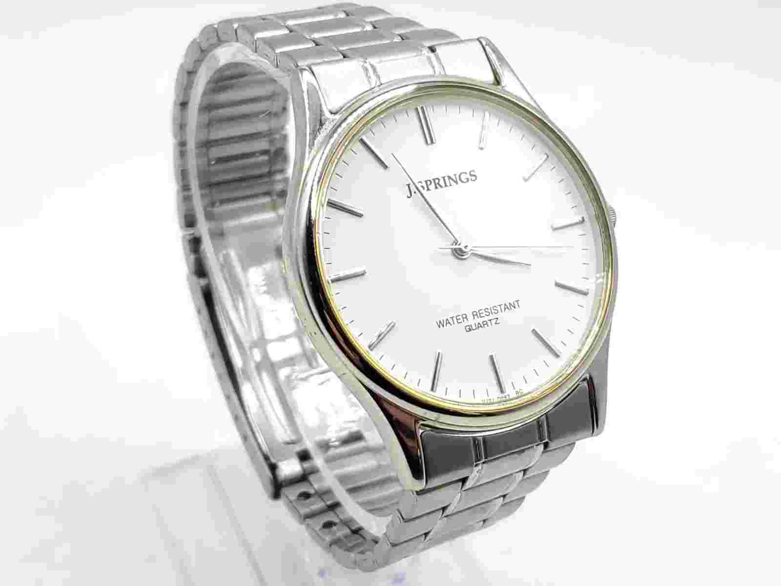 J-springs Watch Mens New Battery White Dial Stainless Steel Band 36mm
