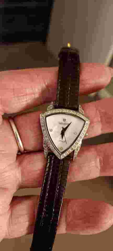 DIAMOND WRISTWATCH LANCASTER ITALY LADIES  TRIANGULAR 54 DIAMONDS VINTAGE
